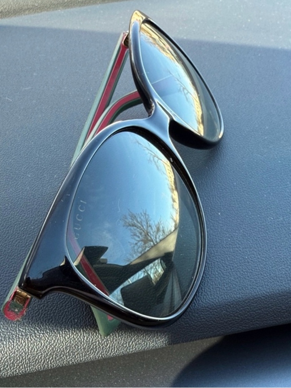 Gucci Black Sunglasses with Red and Green Temple Stripe